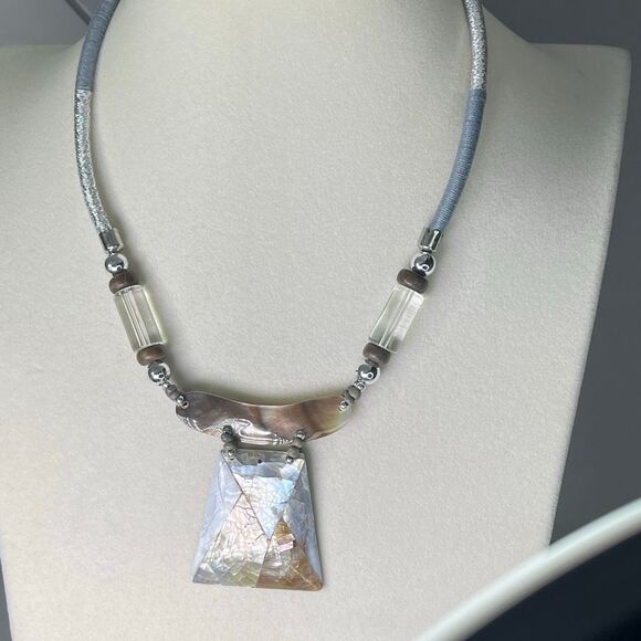 Mother of pearl abalone mosaic necklace boho festival - Picture 1 of 7